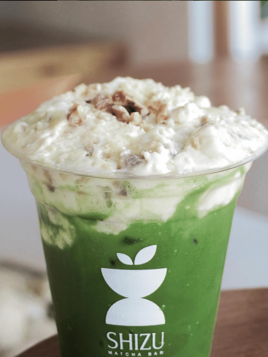 banana matcha pudding latte from shizu matcha bar